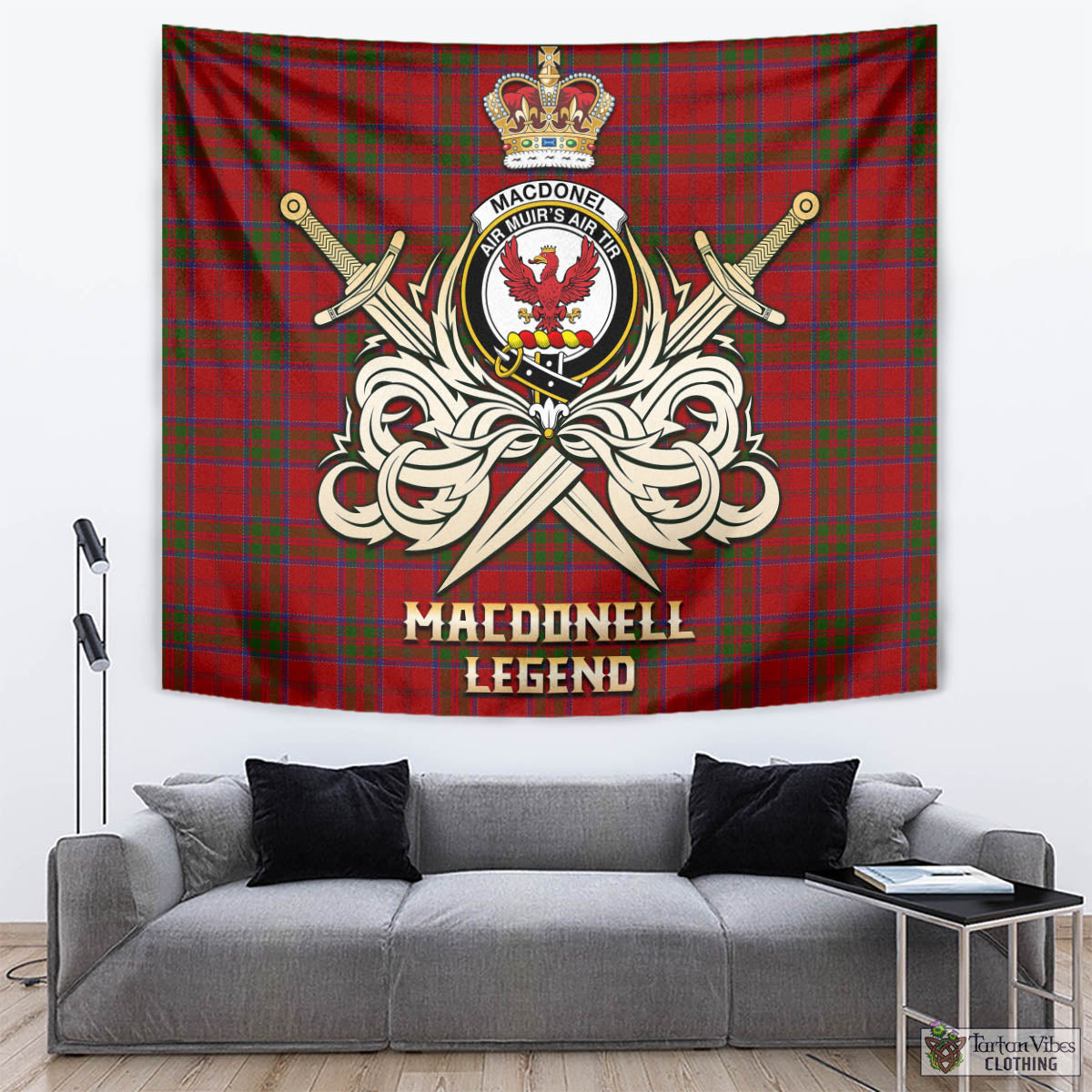 Tartan Vibes Clothing MacDonell of Keppoch Tartan Tapestry with Clan Crest and the Golden Sword of Courageous Legacy