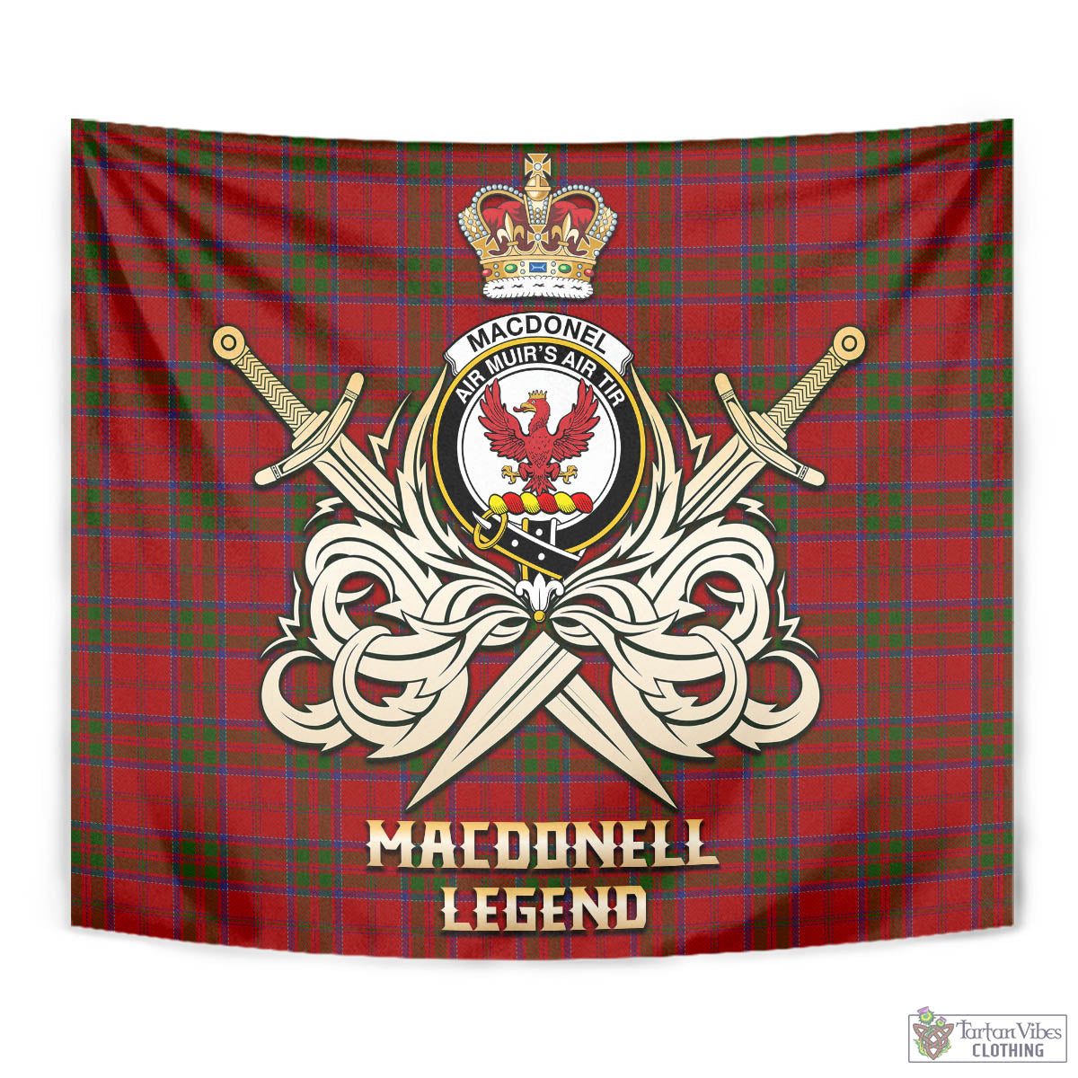 Tartan Vibes Clothing MacDonell of Keppoch Tartan Tapestry with Clan Crest and the Golden Sword of Courageous Legacy