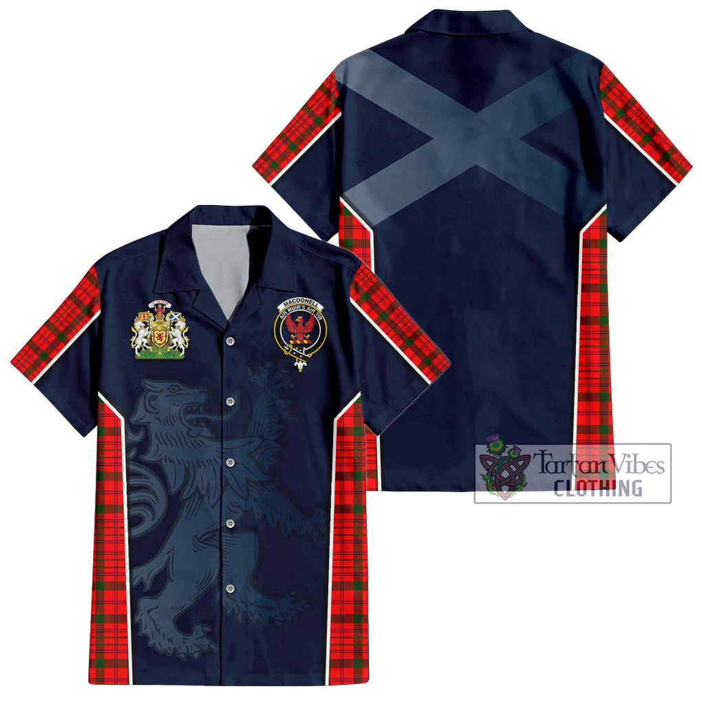 MacDonell of Keppoch Modern Tartan Short Sleeve Button Shirt with Family Crest and Lion Rampant Vibes Sport Style Kid - Tartan Vibes Clothing