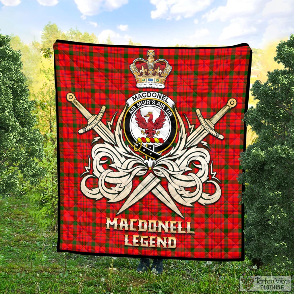 Tartan Vibes Clothing MacDonell of Keppoch Modern Tartan Quilt with Clan Crest and the Golden Sword of Courageous Legacy