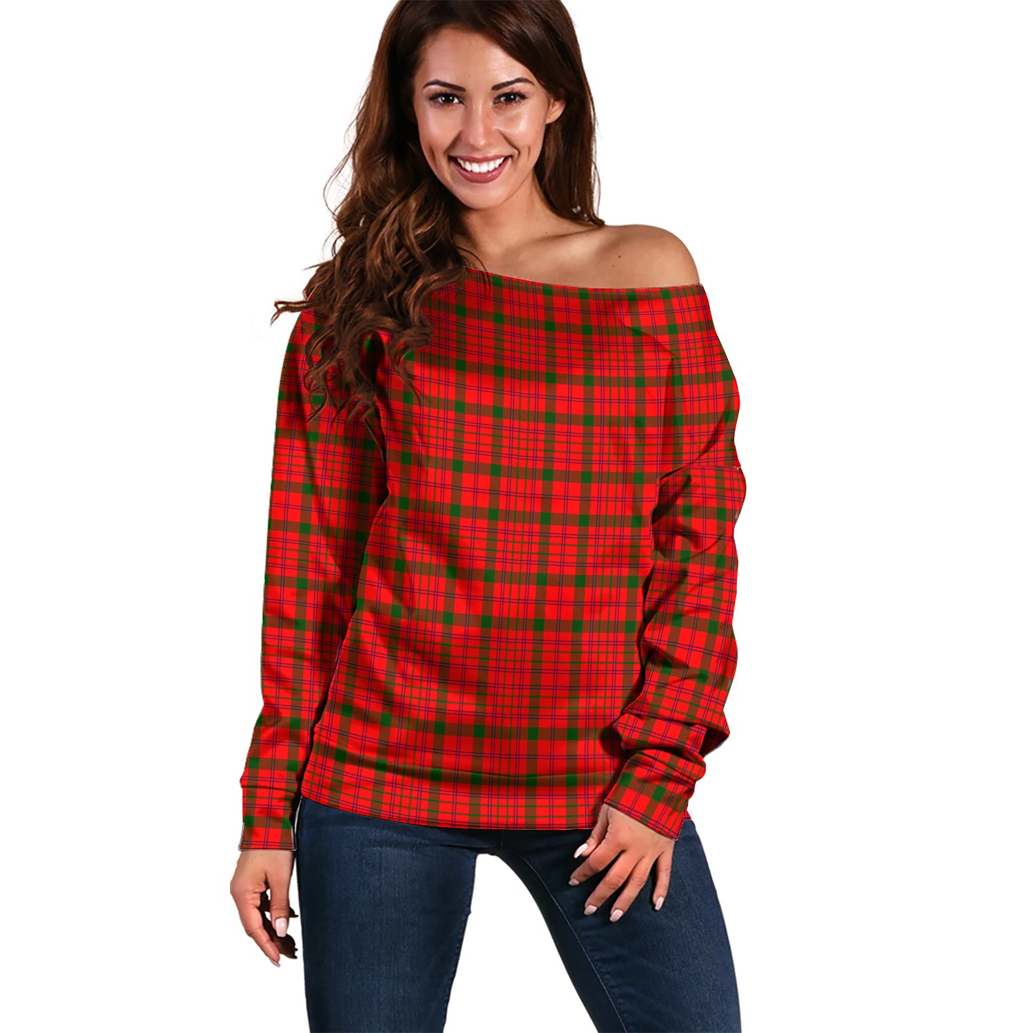 MacDonell of Keppoch Modern Tartan Off Shoulder Women Sweater Women - Tartanvibesclothing