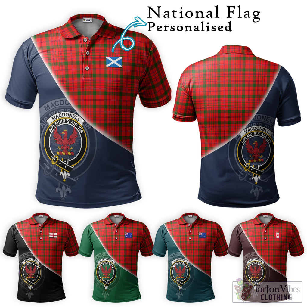 MacDonell of Keppoch Modern Tartan Polo Shirt with Personalised National Flag and Family Crest Half Style Maroon - Tartanvibesclothing Shop