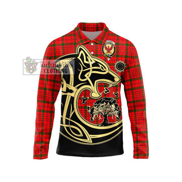 MacDonell of Keppoch Modern Tartan Long Sleeve Polo Shirt with Family Crest Celtic Wolf Style