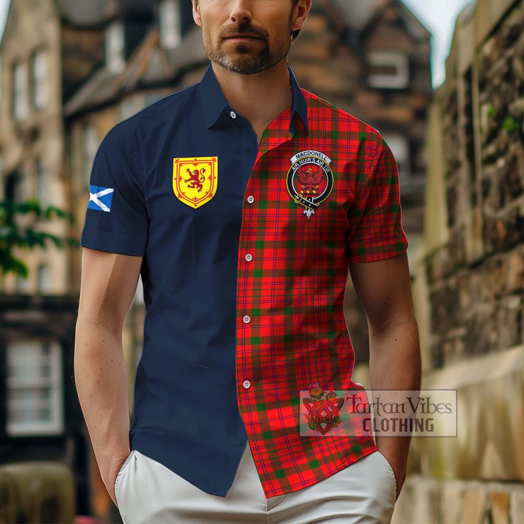 Tartan Vibes Clothing MacDonell of Keppoch Modern Tartan Short Sleeve Button Shirt with Scottish Lion Royal Arm Half Style