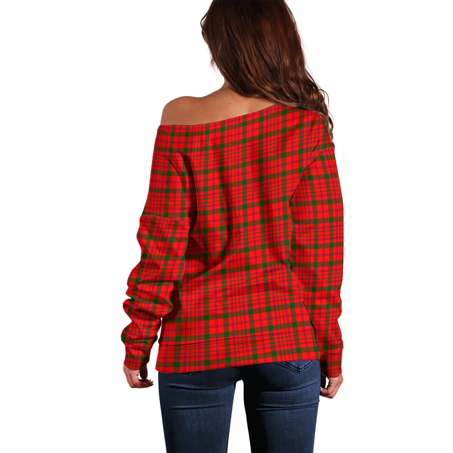 MacDonell of Keppoch Modern Tartan Off Shoulder Women Sweater with Family Crest - Tartanvibesclothing