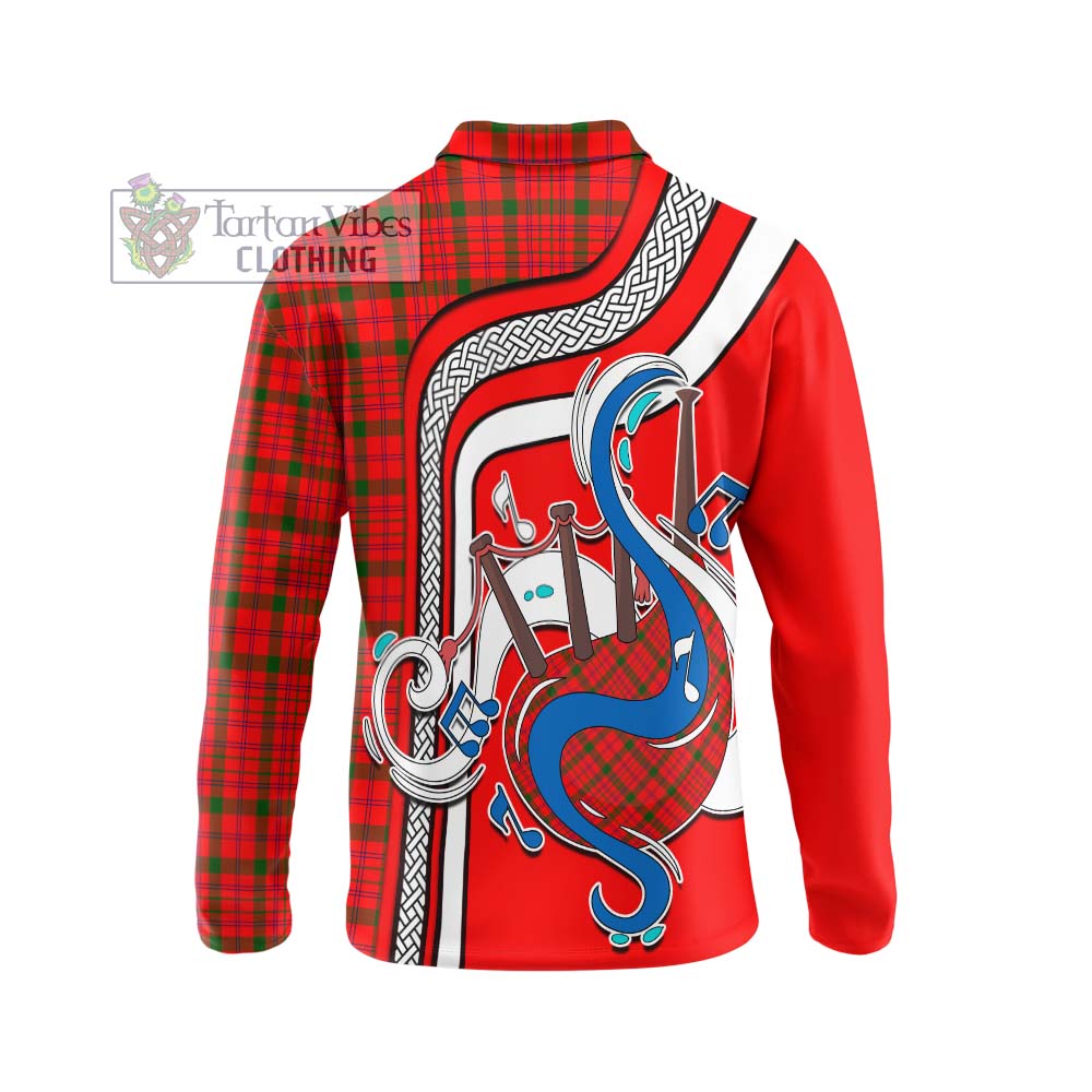 Tartan Vibes Clothing MacDonell of Keppoch Modern Tartan Long Sleeve Polo Shirt with Epic Bagpipe Style