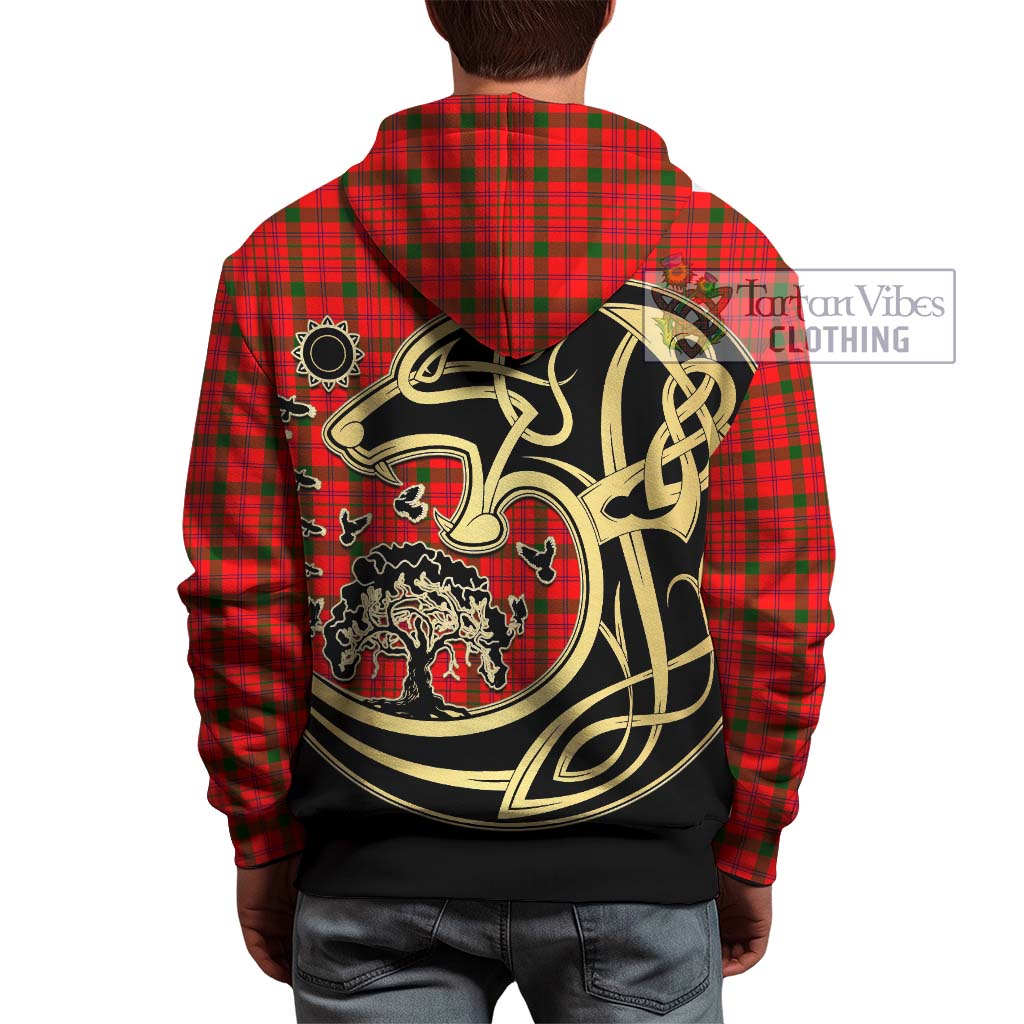 Tartan Vibes Clothing MacDonell of Keppoch Modern Tartan Hoodie with Family Crest Celtic Wolf Style