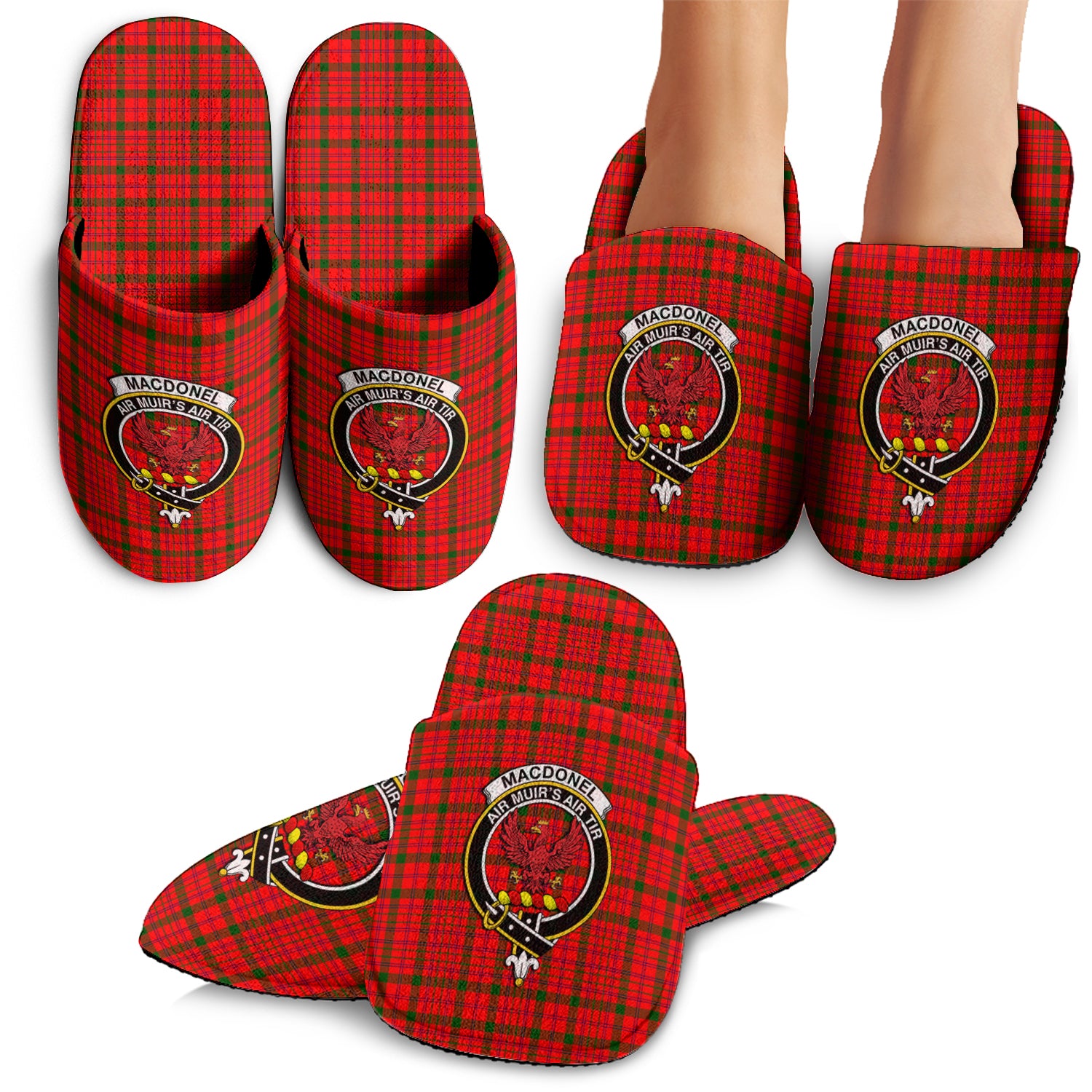 MacDonell of Keppoch Modern Tartan Home Slippers with Family Crest - Tartanvibesclothing