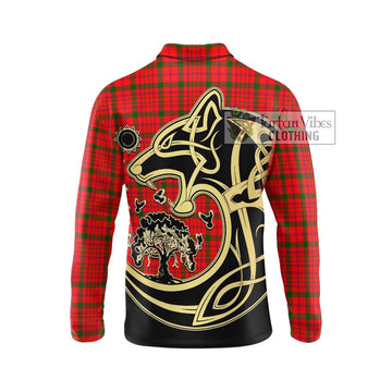 MacDonell of Keppoch Modern Tartan Long Sleeve Polo Shirt with Family Crest Celtic Wolf Style