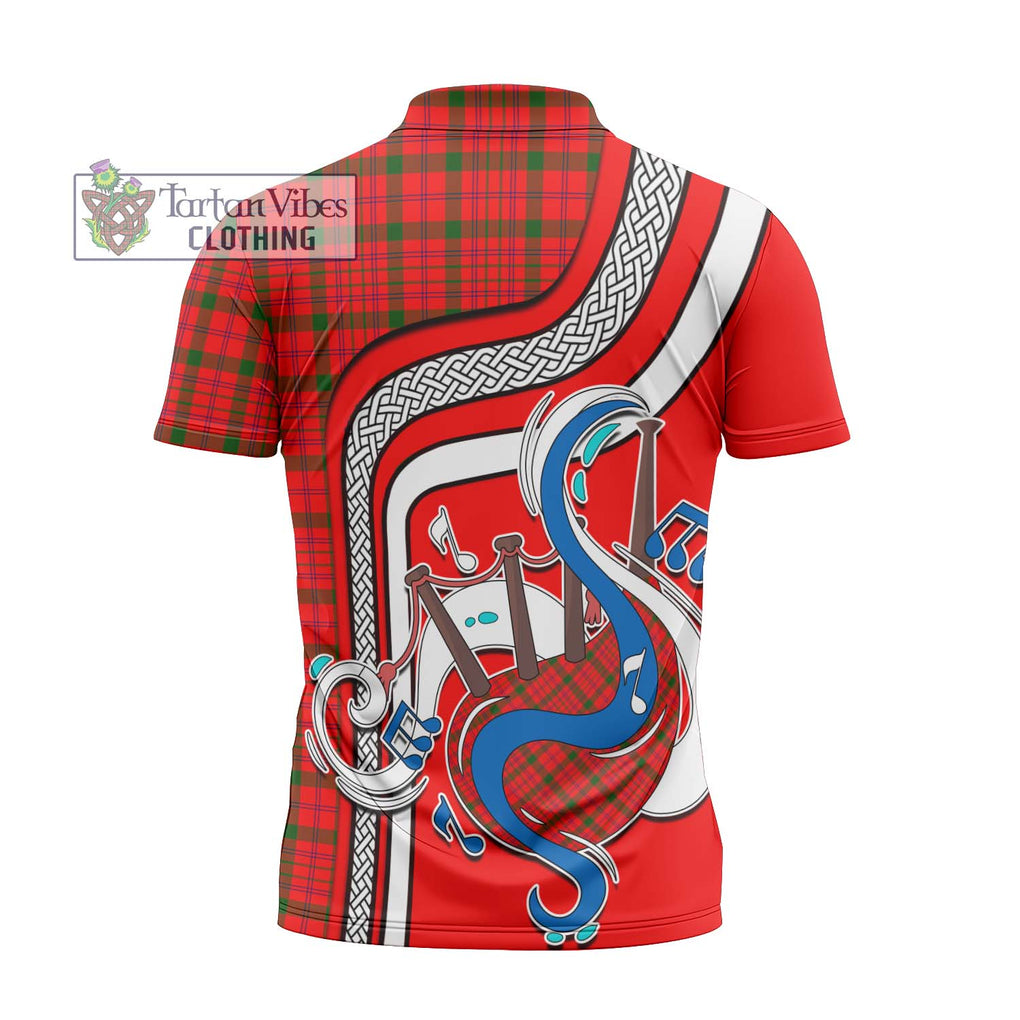 MacDonell of Keppoch Modern Tartan Zipper Polo Shirt with Epic Bagpipe Style - Tartanvibesclothing Shop