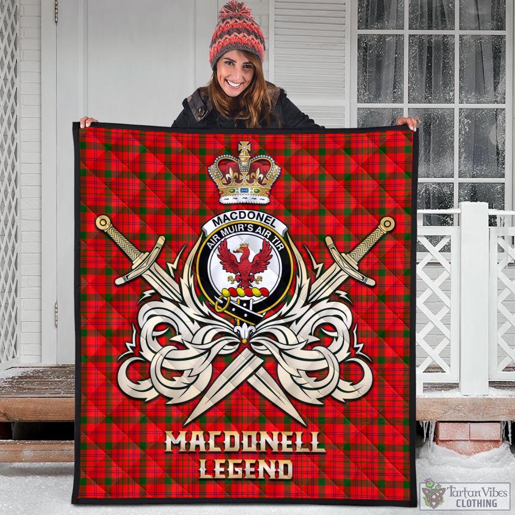 Tartan Vibes Clothing MacDonell of Keppoch Modern Tartan Quilt with Clan Crest and the Golden Sword of Courageous Legacy