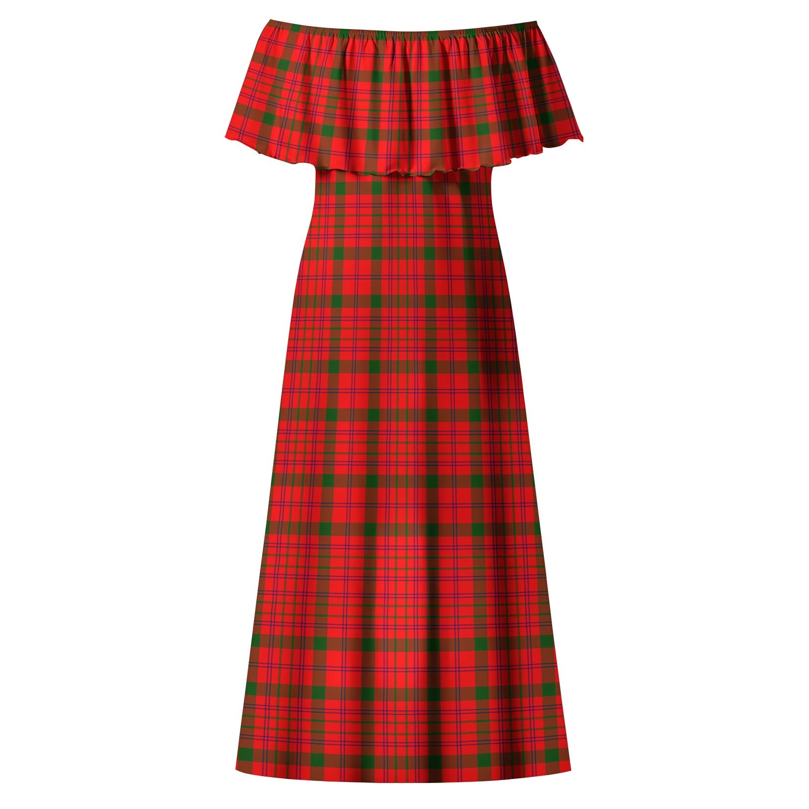 MacDonell of Keppoch Modern Tartan Off Shoulder Long Dress - Tartanvibesclothing