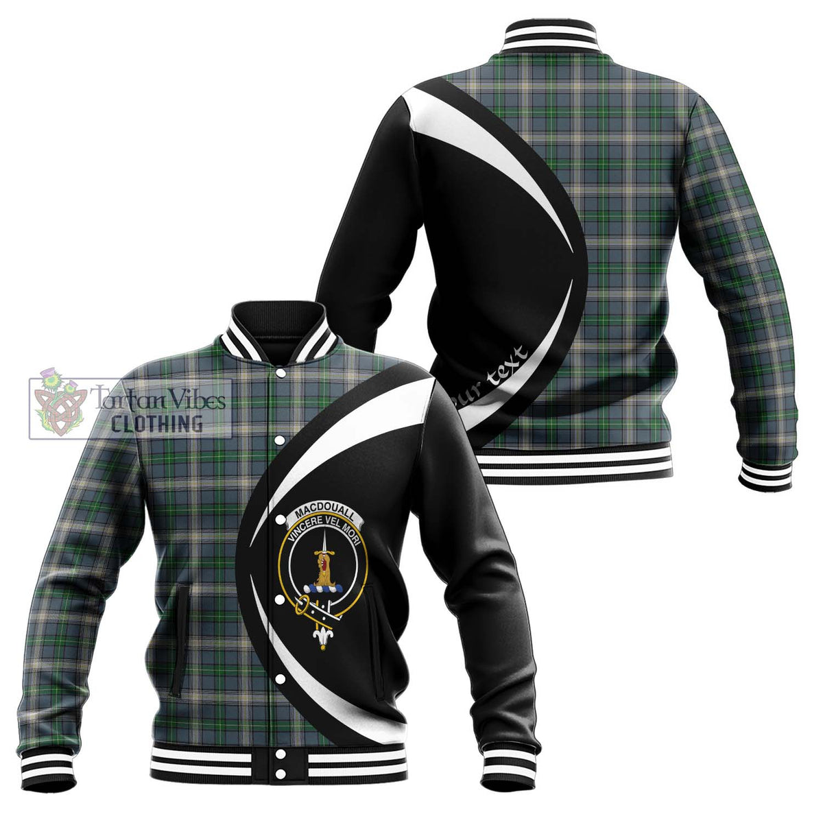 MacDouall Tartan Baseball Jacket with Family Crest Circle Style Unisex - Tartan Vibes Clothing