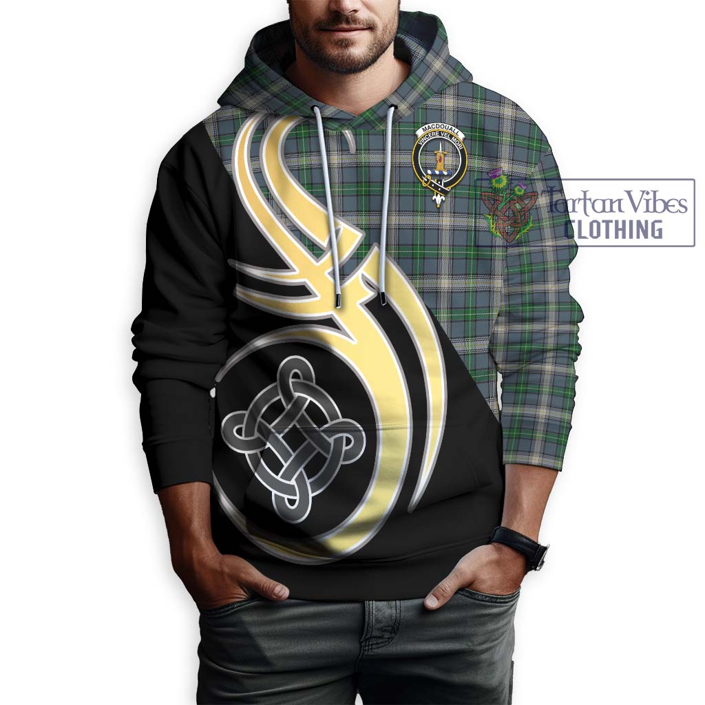 Tartan Vibes Clothing MacDouall Tartan Hoodie with Family Crest and Celtic Symbol Style