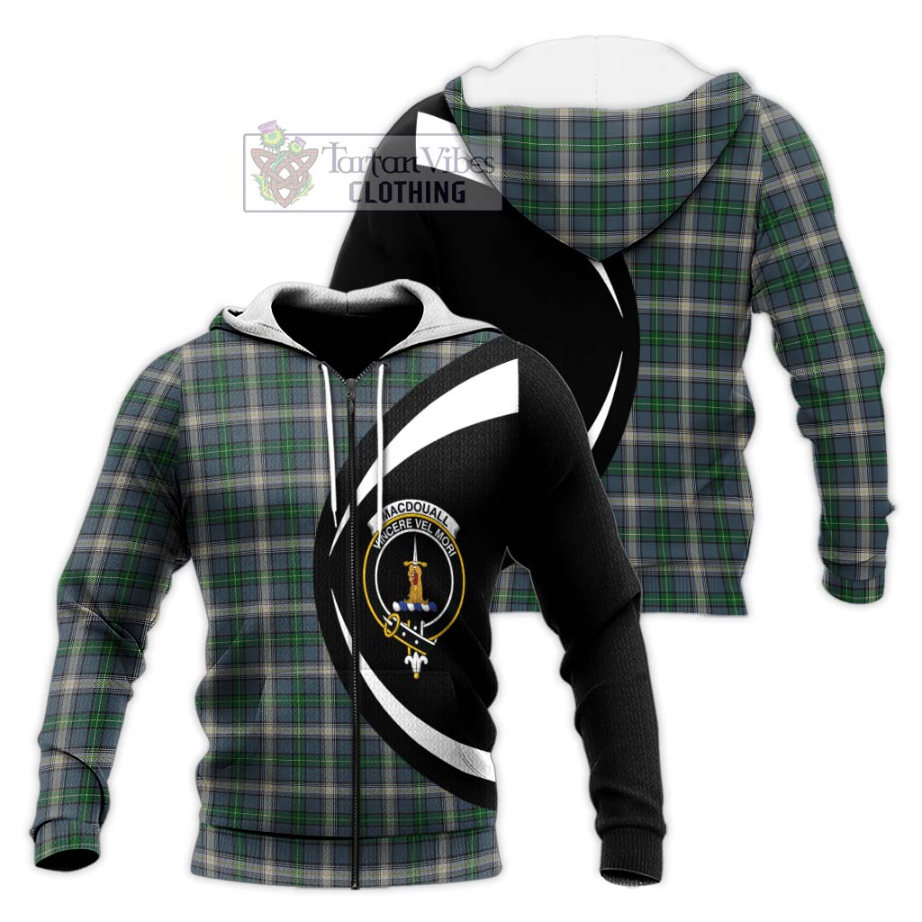 MacDouall Tartan Knitted Hoodie with Family Crest Circle Style Unisex Knitted Zip Hoodie - Tartan Vibes Clothing