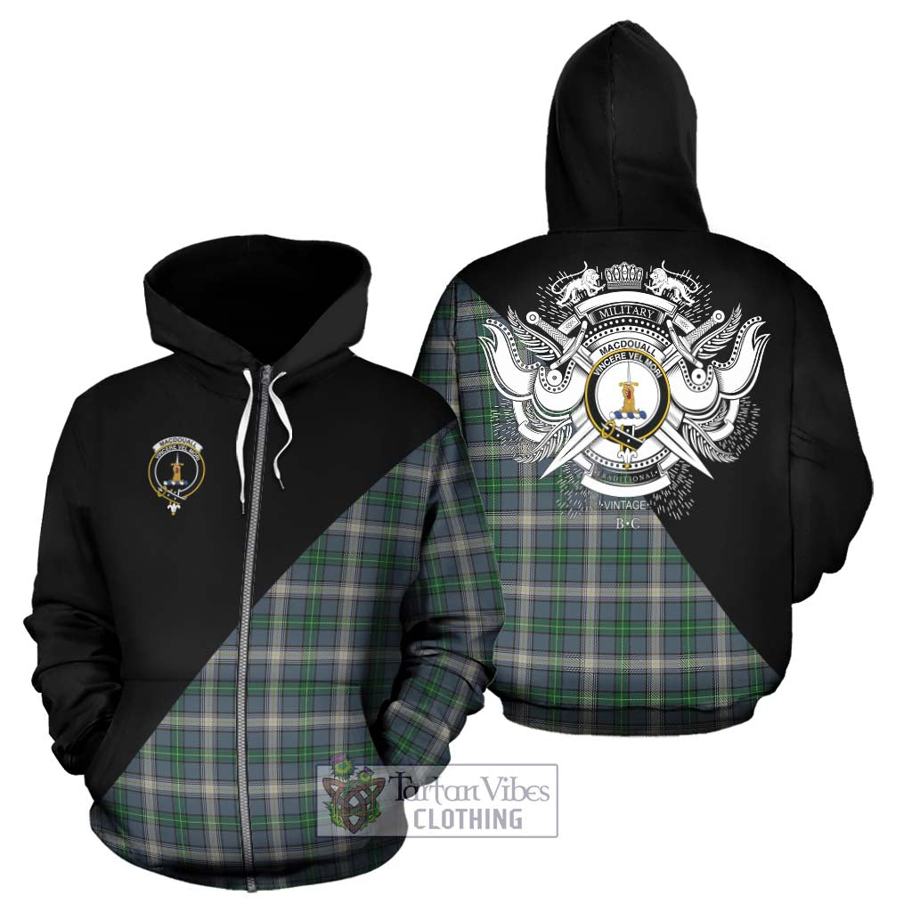 Tartan Vibes Clothing MacDouall Tartan Hoodie with Family Crest and Military Logo Style