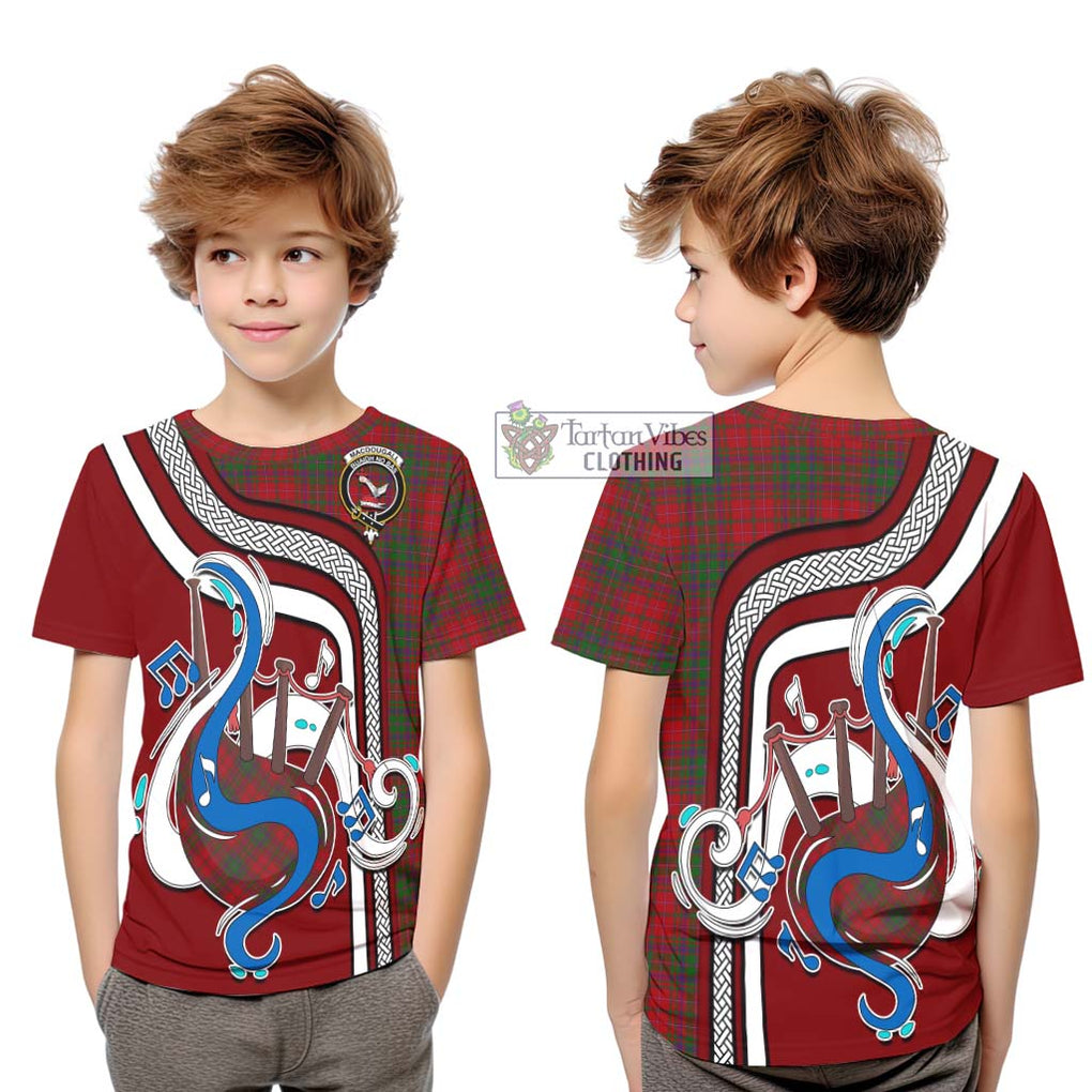 Tartan Vibes Clothing MacDougall Tartan Kid T-Shirt with Epic Bagpipe Style