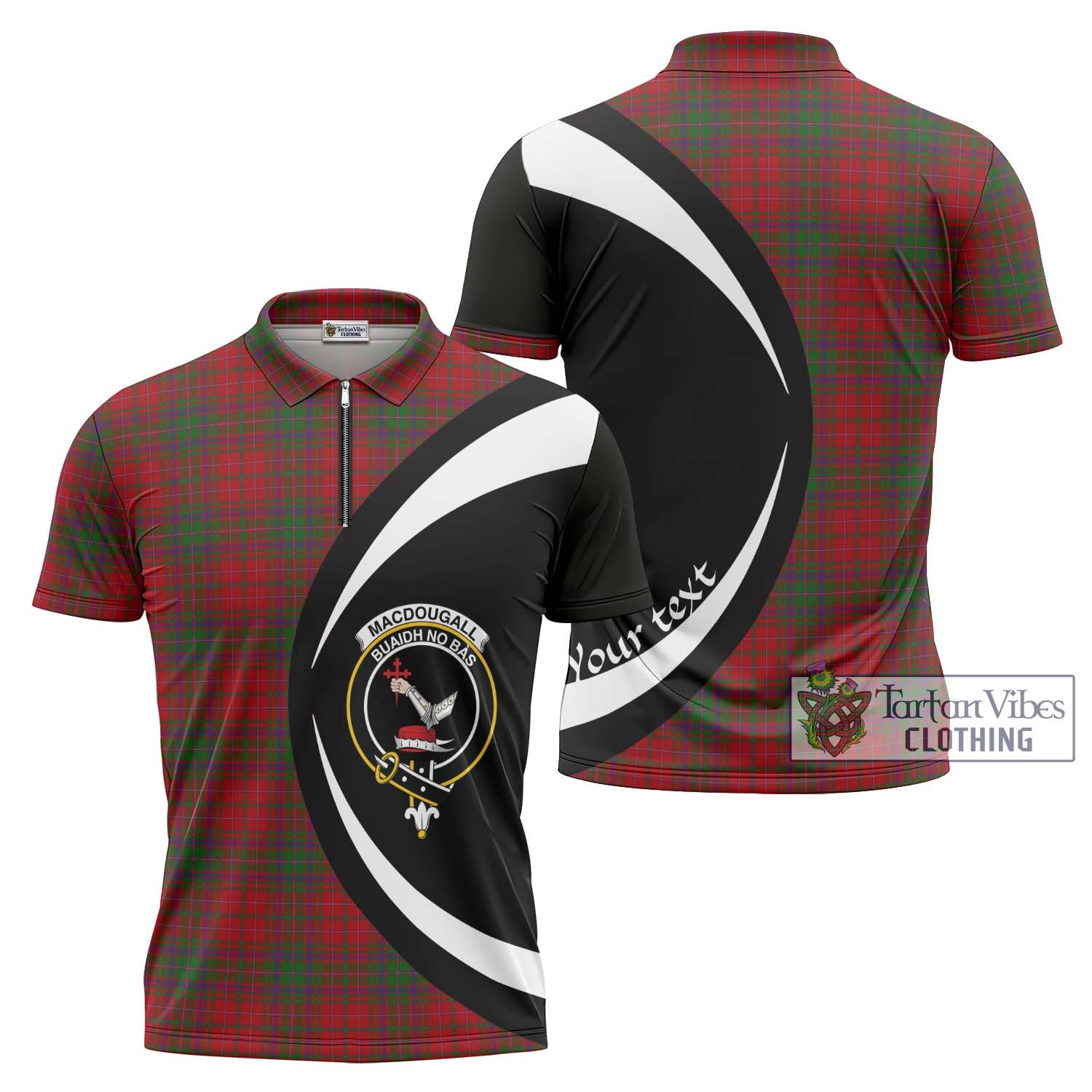 Tartan Vibes Clothing MacDougall Tartan Zipper Polo Shirt with Family Crest Circle Style