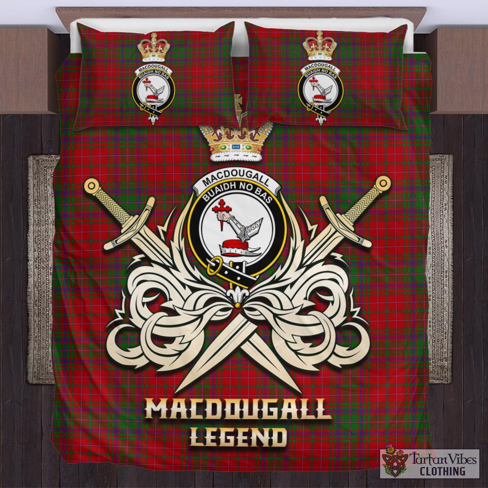 Tartan Vibes Clothing MacDougall Tartan Bedding Set with Clan Crest and the Golden Sword of Courageous Legacy