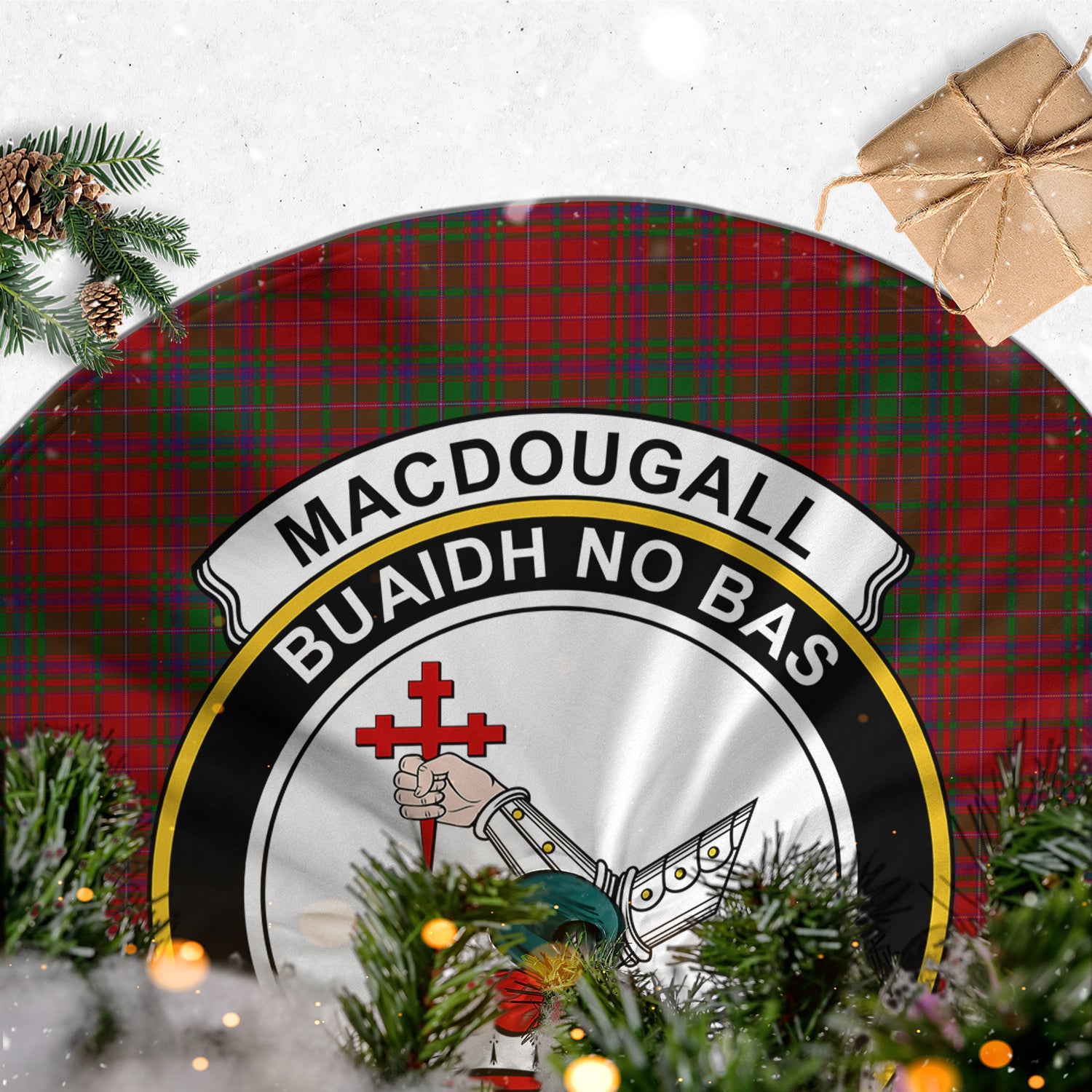 MacDougall Tartan Christmas Tree Skirt with Family Crest - Tartanvibesclothing