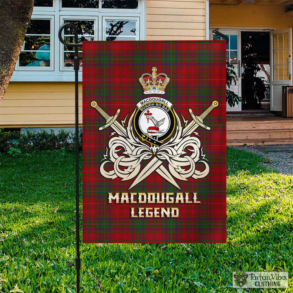 Tartan Vibes Clothing MacDougall Tartan Flag with Clan Crest and the Golden Sword of Courageous Legacy