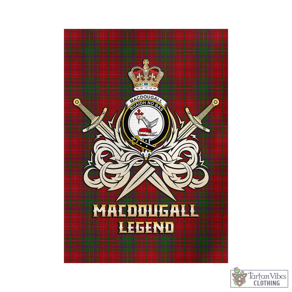 Tartan Vibes Clothing MacDougall Tartan Flag with Clan Crest and the Golden Sword of Courageous Legacy