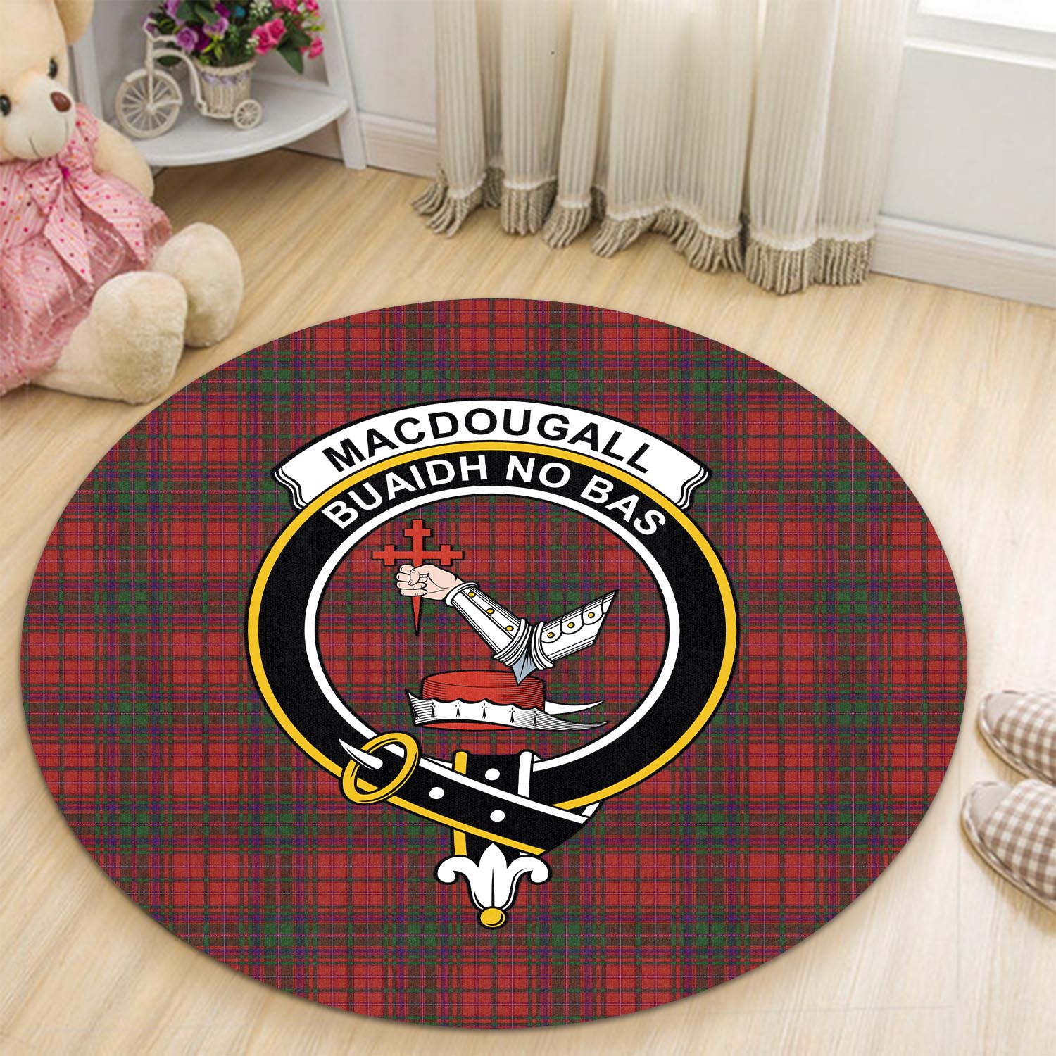 MacDougall (McDougall) Tartan Round Rug with Family Crest - Tartan Vibes Clothing