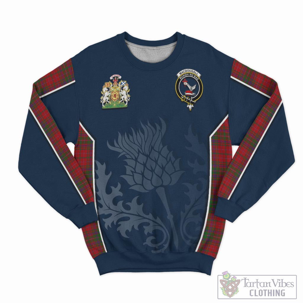 Tartan Vibes Clothing MacDougall Tartan Sweatshirt with Family Crest and Scottish Thistle Vibes Sport Style