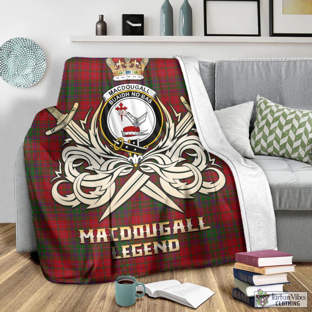Tartan Vibes Clothing MacDougall Tartan Blanket with Clan Crest and the Golden Sword of Courageous Legacy