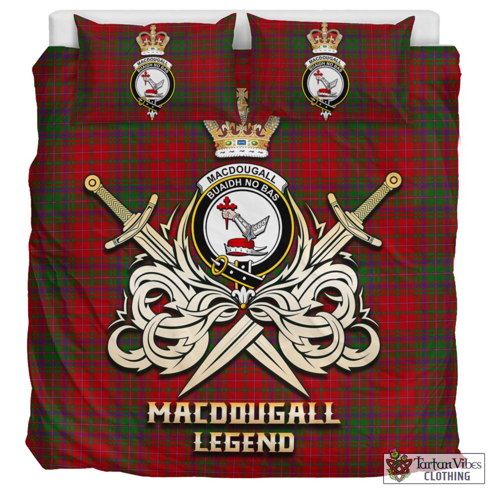 Tartan Vibes Clothing MacDougall Tartan Bedding Set with Clan Crest and the Golden Sword of Courageous Legacy