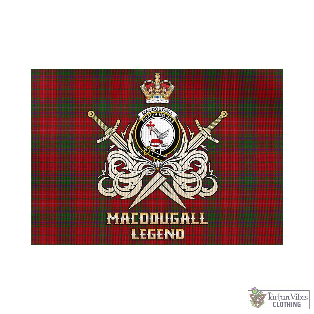 Tartan Vibes Clothing MacDougall Tartan Flag with Clan Crest and the Golden Sword of Courageous Legacy