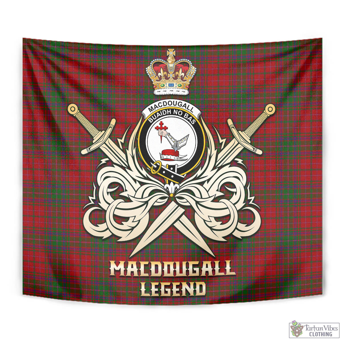 Tartan Vibes Clothing MacDougall Tartan Tapestry with Clan Crest and the Golden Sword of Courageous Legacy