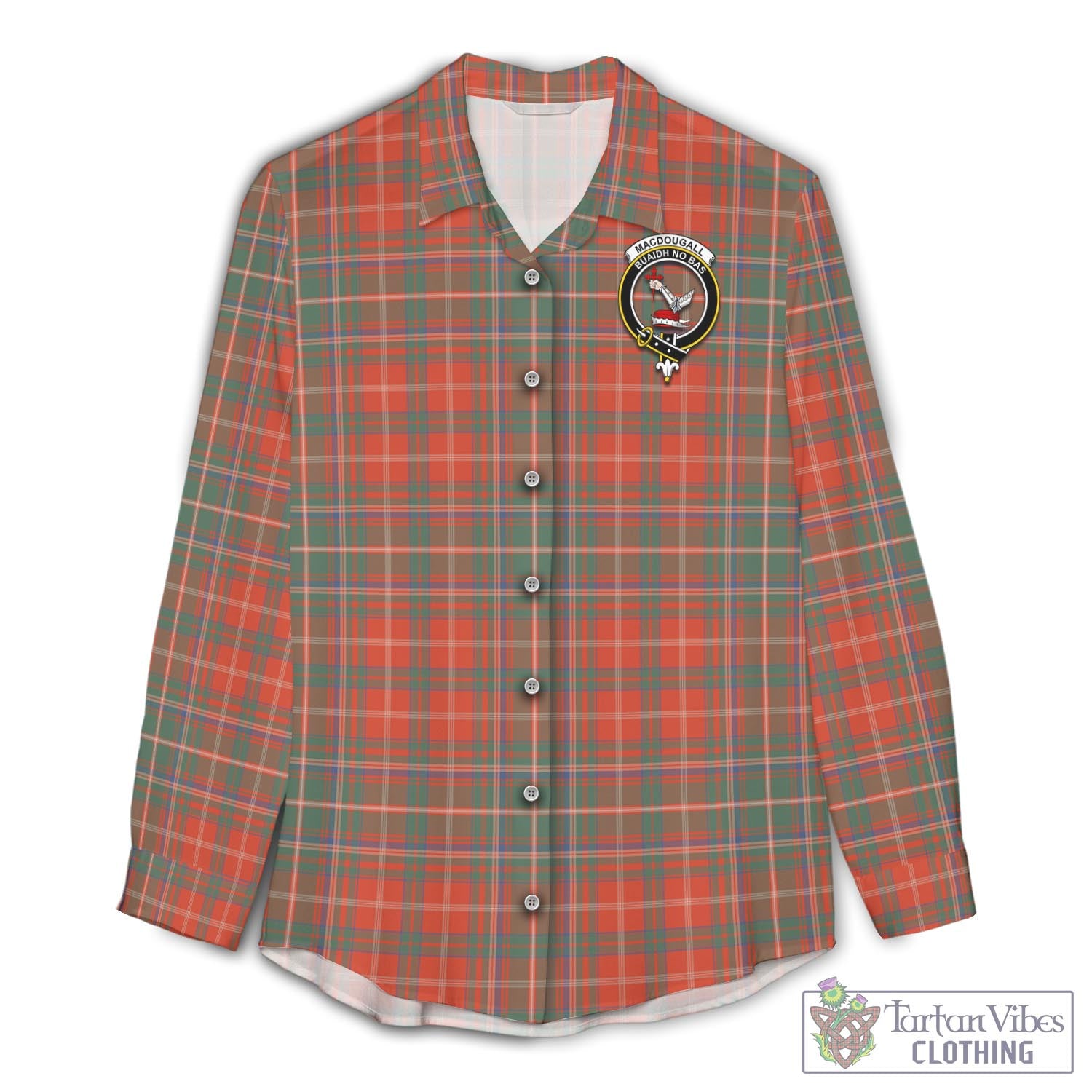 Tartan Vibes Clothing MacDougall Ancient Tartan Womens Casual Shirt with Family Crest