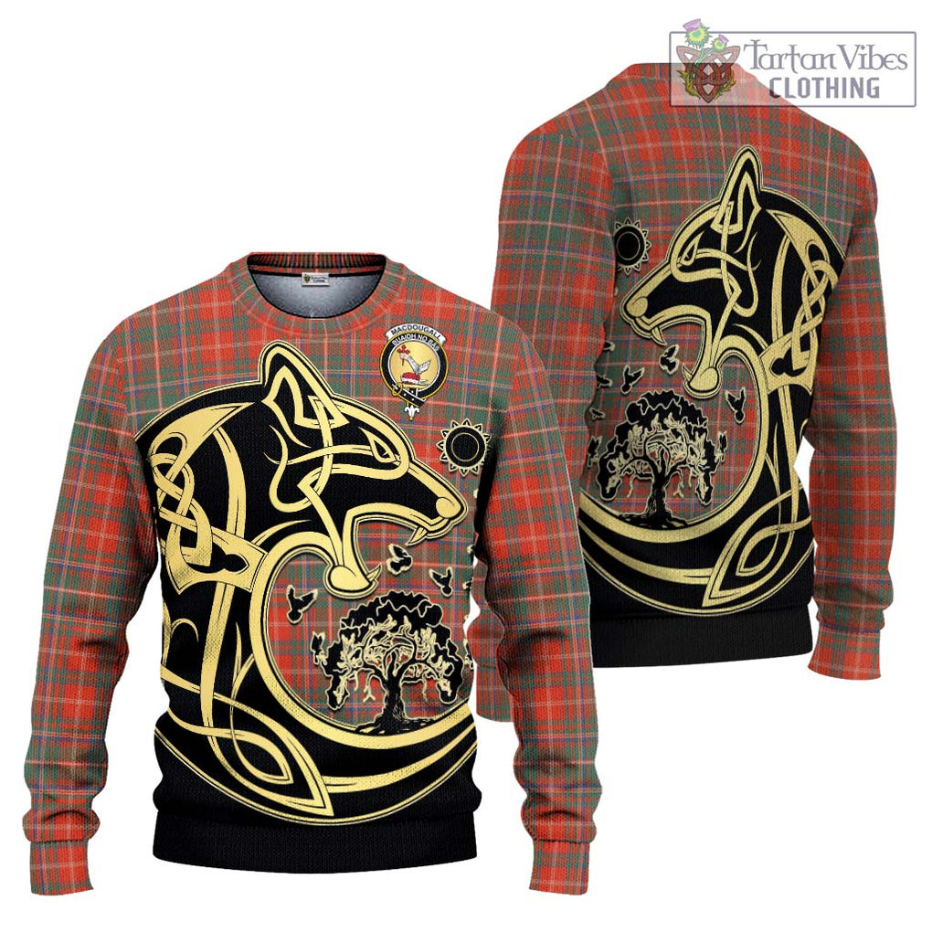 MacDougall Ancient Tartan Knitted Sweater with Family Crest Celtic Wolf Style Unisex - Tartan Vibes Clothing