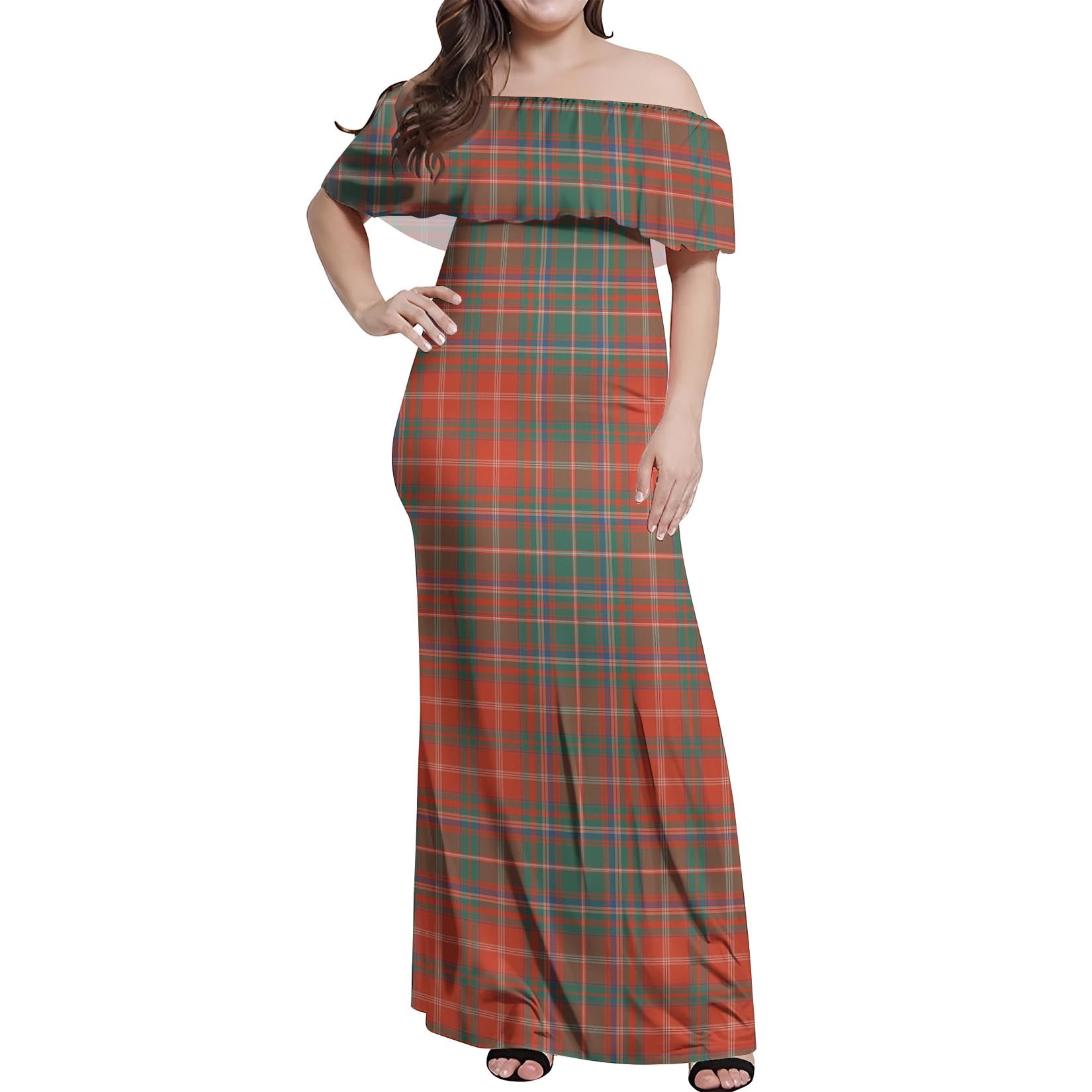 MacDougall Ancient Tartan Off Shoulder Long Dress Women's Dress - Tartanvibesclothing