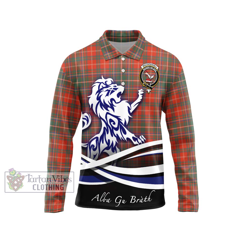 MacDougall Ancient Tartan Long Sleeve Polo Shirt with Alba Gu Brath Regal Lion Emblem Unisex - Tartanvibesclothing Shop