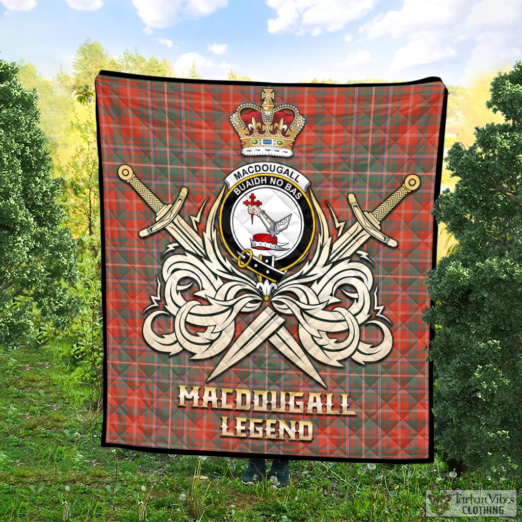 Tartan Vibes Clothing MacDougall Ancient Tartan Quilt with Clan Crest and the Golden Sword of Courageous Legacy