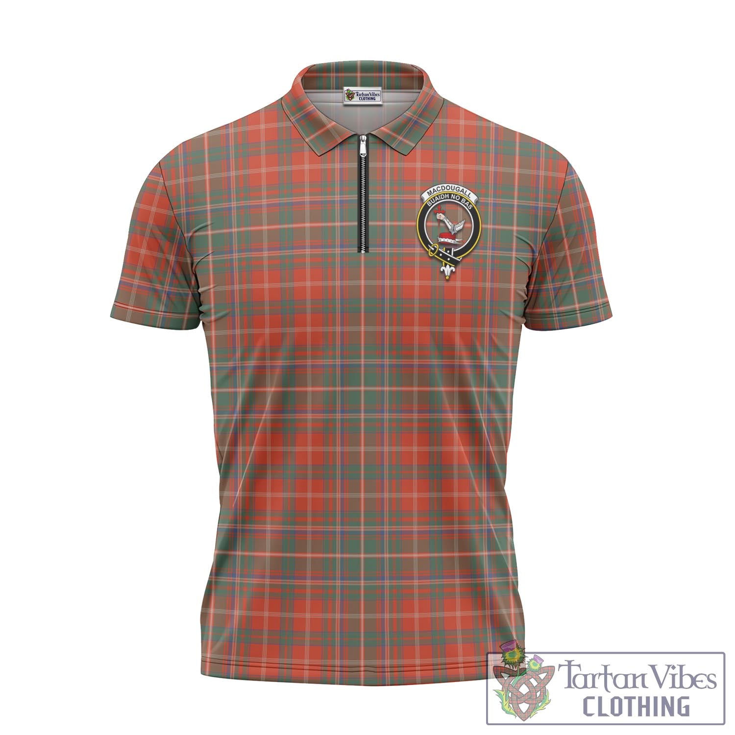 Tartan Vibes Clothing MacDougall Ancient Tartan Zipper Polo Shirt with Family Crest