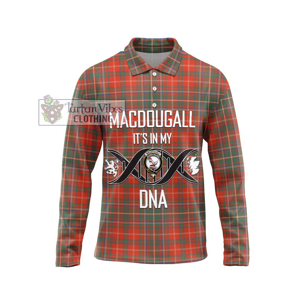 MacDougall Ancient Tartan Long Sleeve Polo Shirt with Family Crest DNA In Me Style Unisex - Tartanvibesclothing Shop