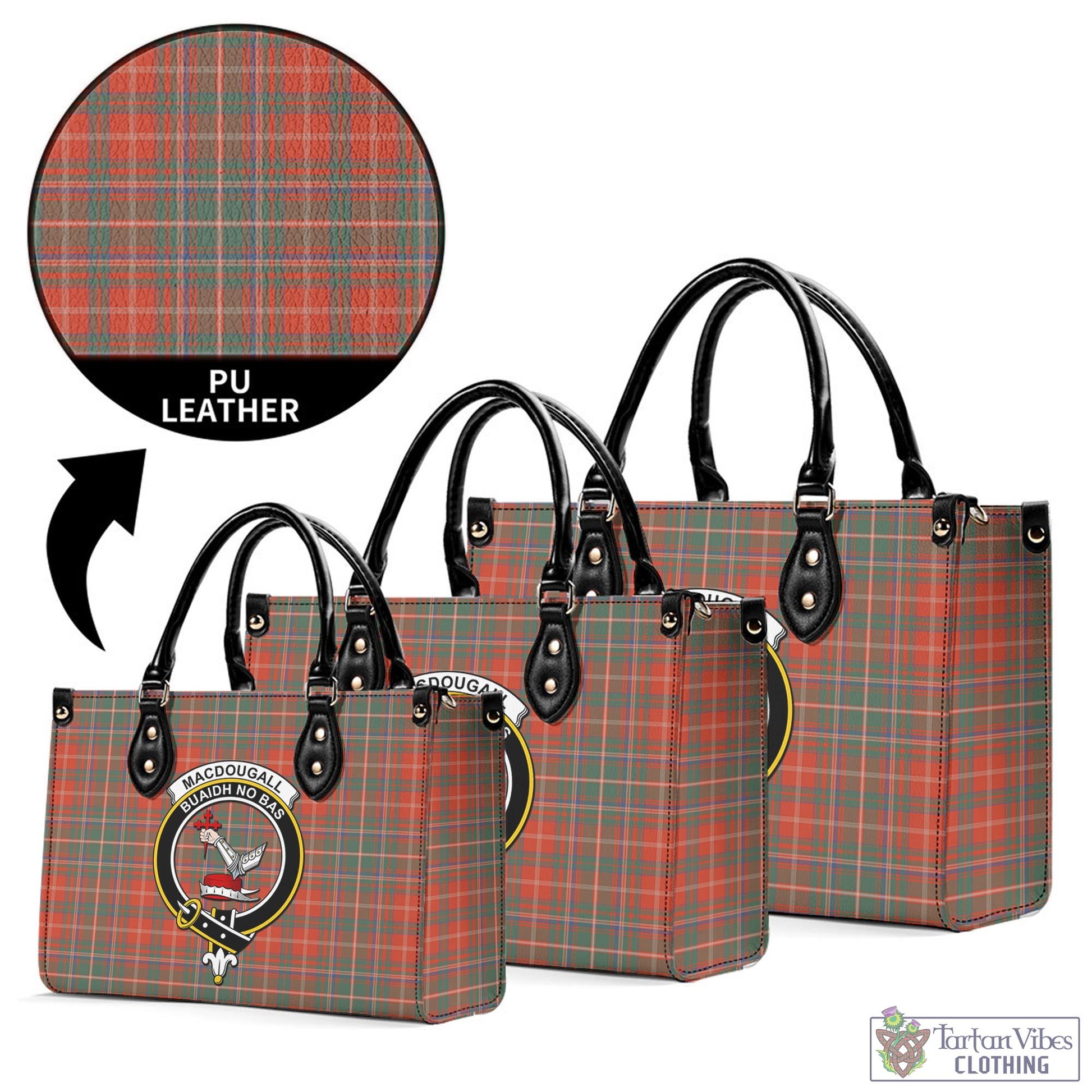 Tartan Vibes Clothing MacDougall Ancient Tartan Luxury Leather Handbags with Family Crest