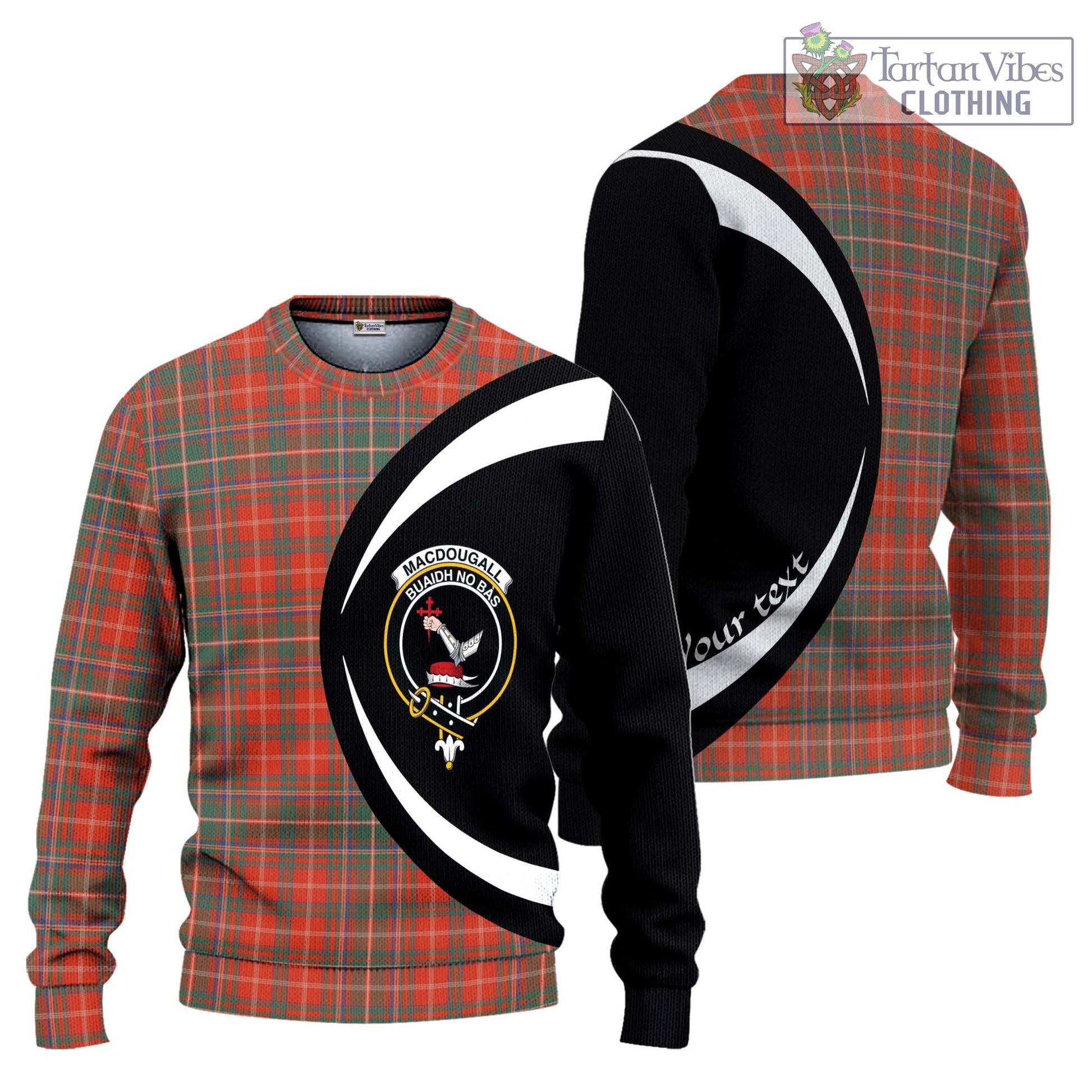 MacDougall Ancient Tartan Knitted Sweater with Family Crest Circle Style Unisex - Tartan Vibes Clothing