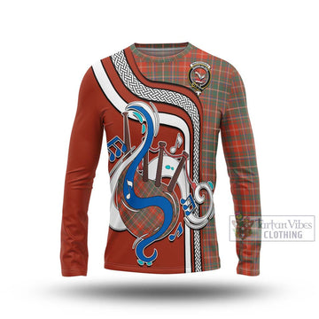 MacDougall Ancient Tartan Long Sleeve T-Shirt with Epic Bagpipe Style