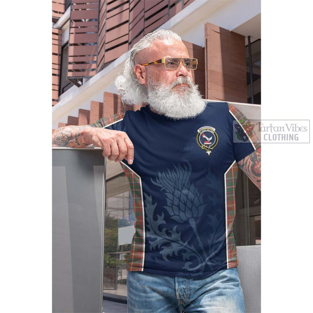 Tartan Vibes Clothing MacDougall Ancient Tartan Cotton T-shirt with Family Crest and Scottish Thistle Vibes Sport Style