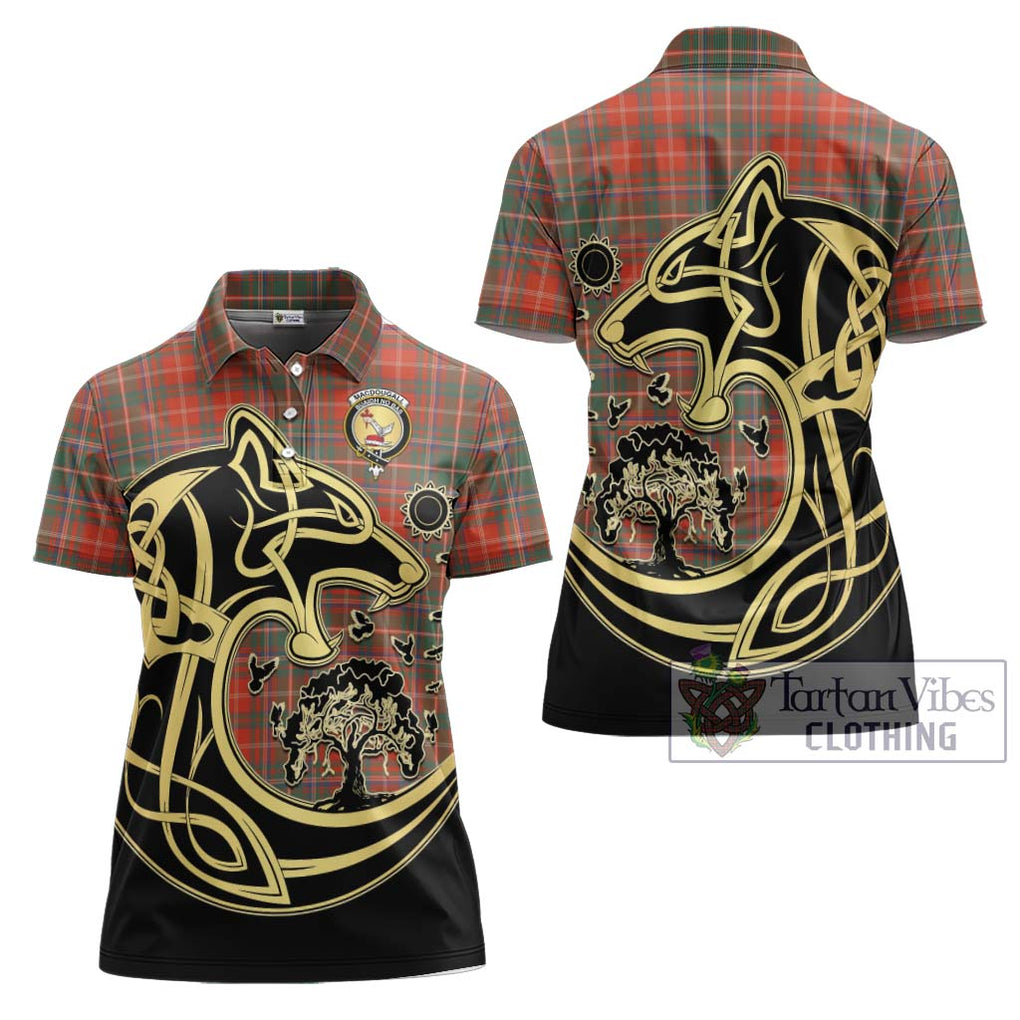 MacDougall Ancient Tartan Women's Polo Shirt with Family Crest Celtic Wolf Style Women - Tartanvibesclothing Shop