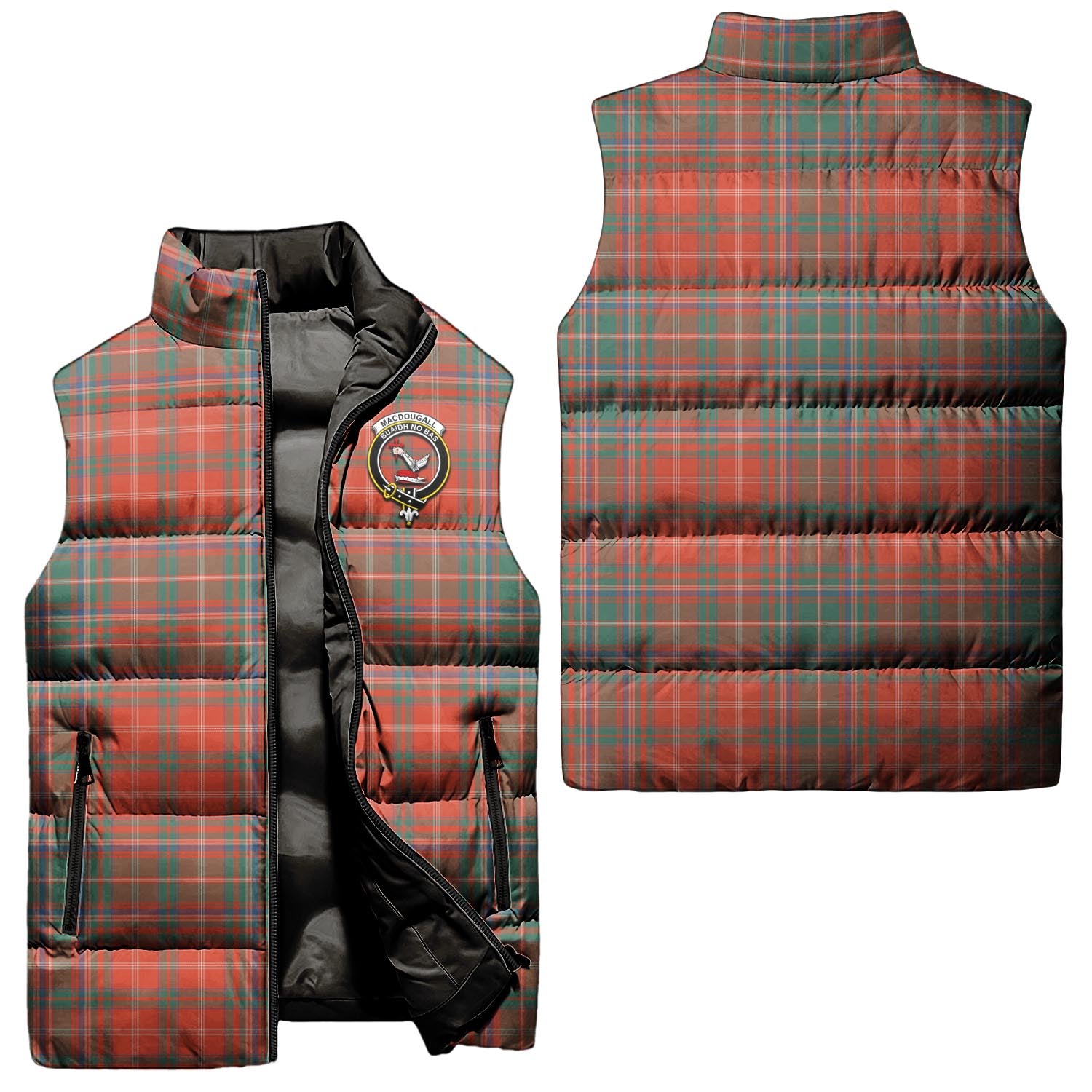 MacDougall Ancient Tartan Sleeveless Puffer Jacket with Family Crest Unisex - Tartanvibesclothing