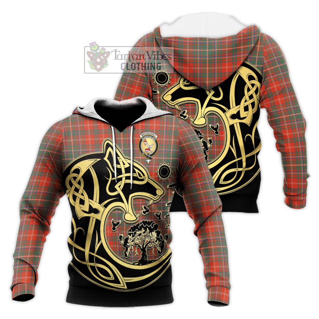 MacDougall Ancient Tartan Knitted Hoodie with Family Crest Celtic Wolf Style Unisex Knitted Pullover Hoodie - Tartan Vibes Clothing