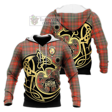 MacDougall Ancient Tartan Knitted Hoodie with Family Crest Celtic Wolf Style