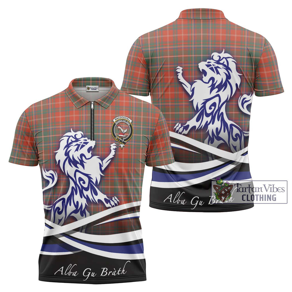 MacDougall Ancient Tartan Zipper Polo Shirt with Alba Gu Brath Regal Lion Emblem Unisex - Tartanvibesclothing Shop