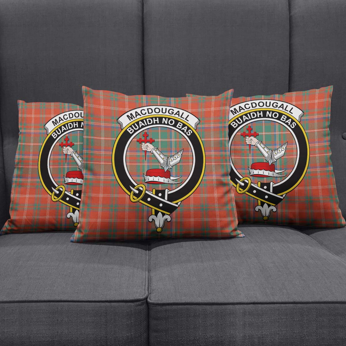 MacDougall Ancient Tartan Pillow Cover with Family Crest Square Pillow Cover - Tartanvibesclothing