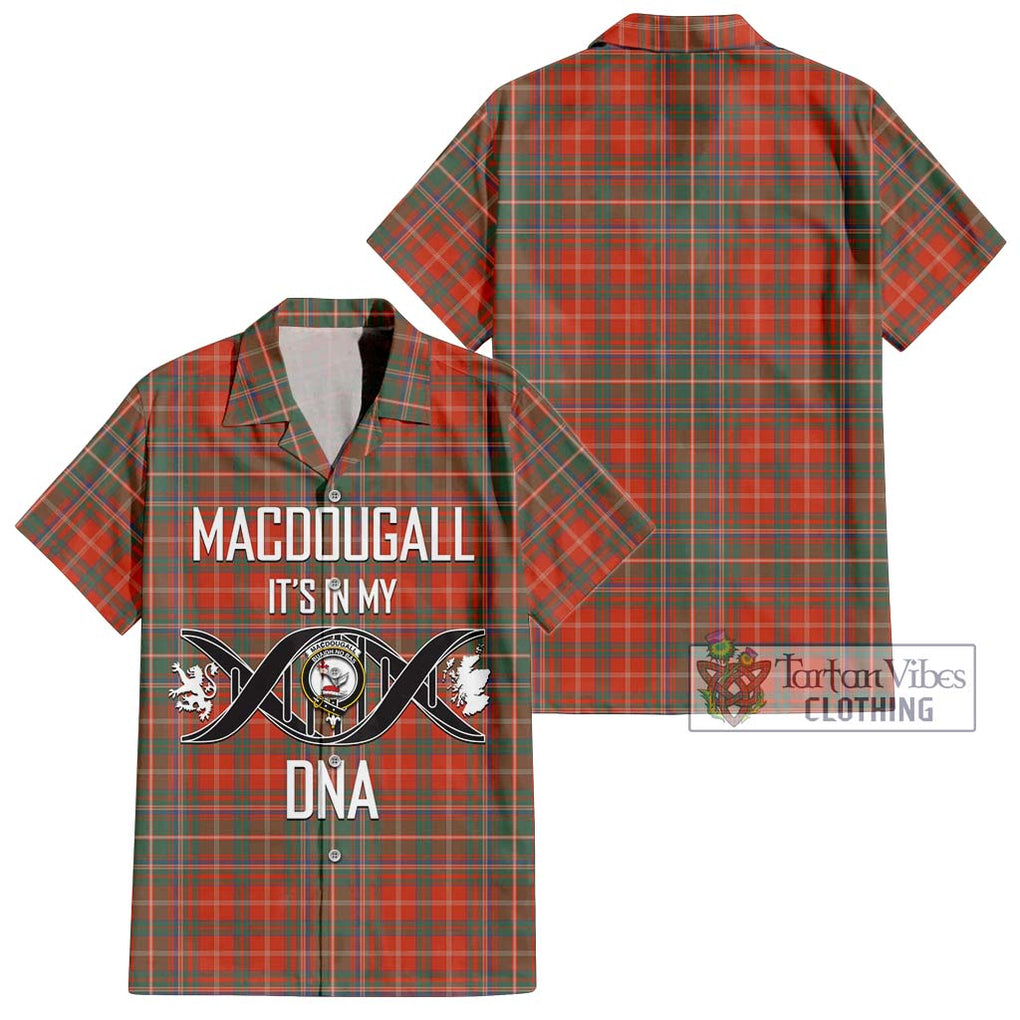 MacDougall Ancient Tartan Short Sleeve Button Shirt with Family Crest DNA In Me Style Kid - Tartanvibesclothing Shop